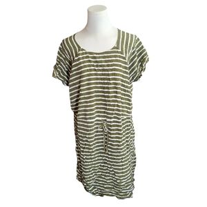 Old Navy Sage Green and White Striped Drawstring Tie Front Summer Dress Size XXL